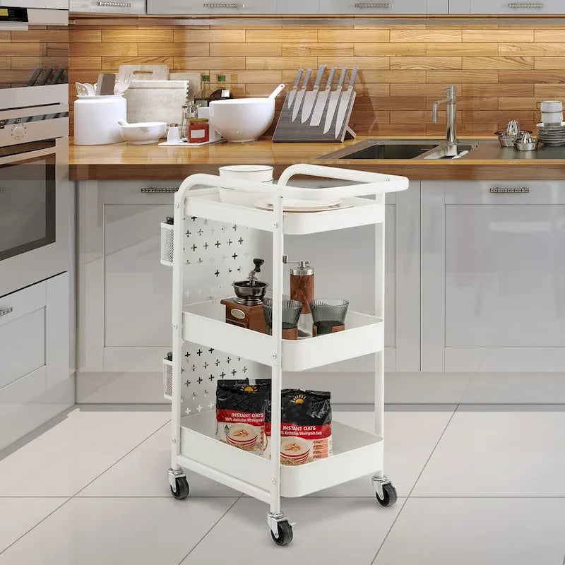 Chariot de rangement à 3 niveaux en métal à roulettes avec DIY