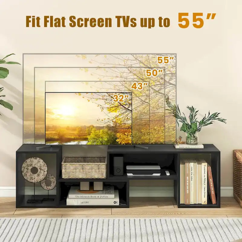 Costway Lot de 2 supports TV réglables avec cubes de rangement pour téléviseurs jusqu'à 55 pouces - Voir détails