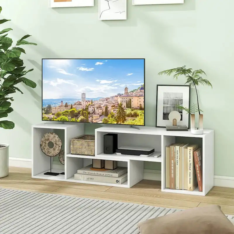 Costway Lot de 2 supports TV réglables avec cubes de rangement pour téléviseurs jusqu'à 55 pouces - Voir détails