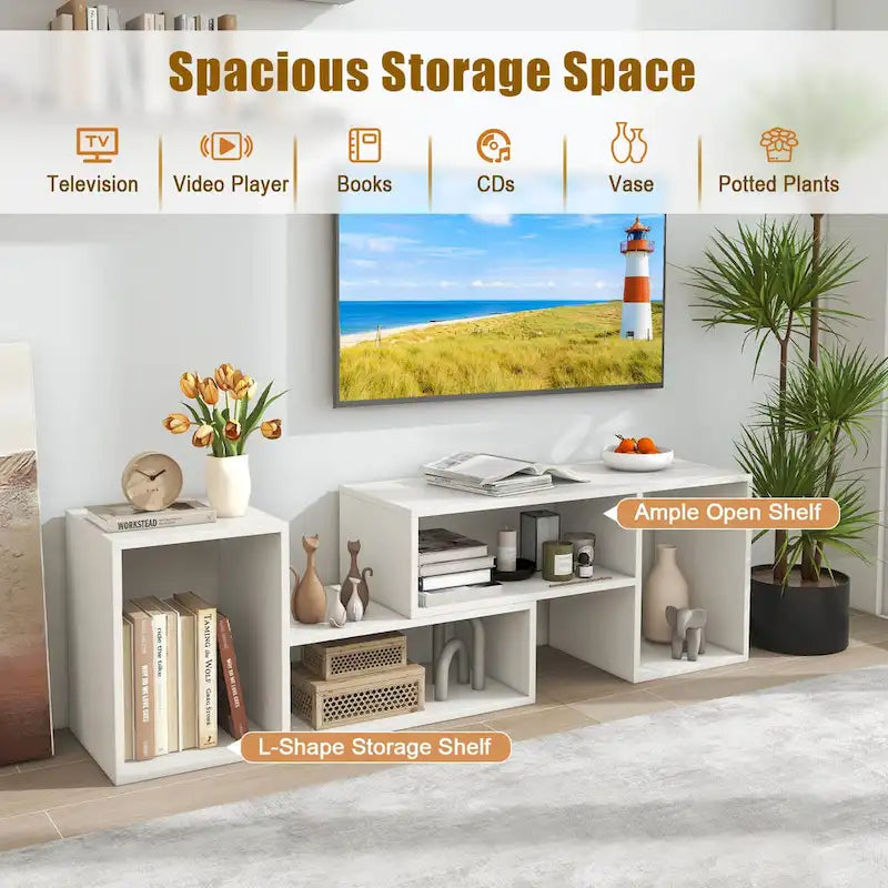 Costway Lot de 2 supports TV réglables avec cubes de rangement pour téléviseurs jusqu'à 55 pouces - Voir détails
