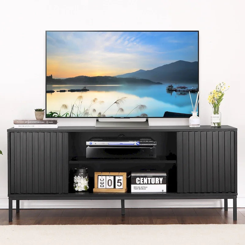 Meuble TV moderne du milieu du siècle pour téléviseur de 65 pouces, centre de divertissement avec rangement - 55 pouces