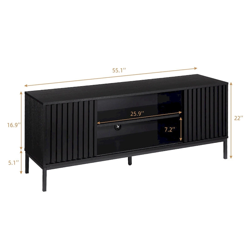 Meuble TV moderne du milieu du siècle pour téléviseur de 65 pouces, centre de divertissement avec rangement - 55 pouces