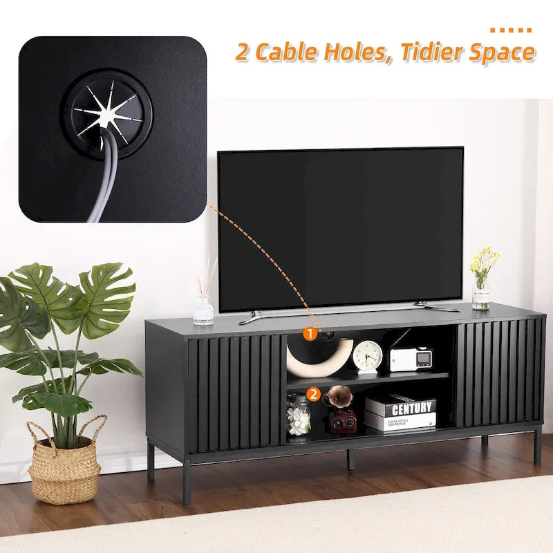 Meuble TV moderne du milieu du siècle pour téléviseur de 65 pouces, centre de divertissement avec rangement - 55 pouces