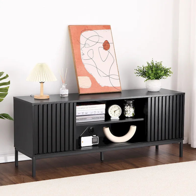 Meuble TV moderne du milieu du siècle pour téléviseur de 65 pouces, centre de divertissement avec rangement - 55 pouces
