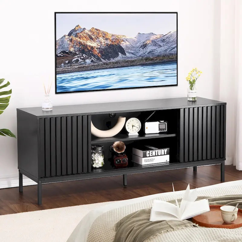 Meuble TV moderne du milieu du siècle pour téléviseur de 65 pouces, centre de divertissement avec rangement - 55 pouces