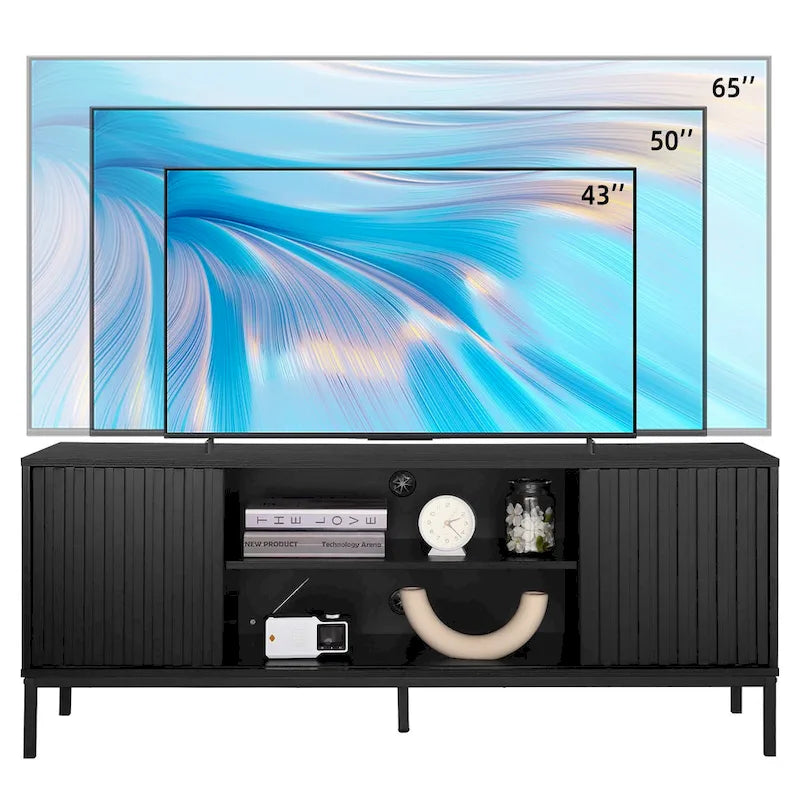 Meuble TV moderne du milieu du siècle pour téléviseur de 65 pouces, centre de divertissement avec rangement - 55 pouces