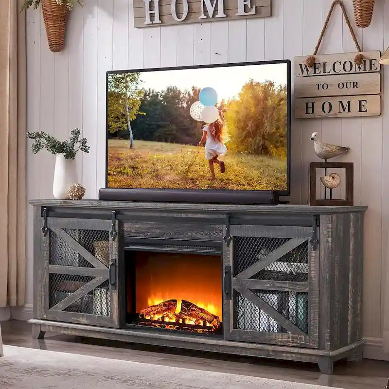 Meuble TV de cheminée de ferme, Centre de divertissement, Console TV