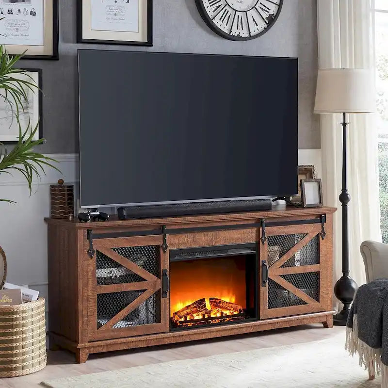 Meuble TV de cheminée de ferme, Centre de divertissement, Console TV