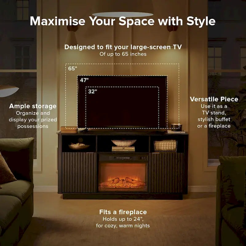 Meuble TV avec cheminée électrique Mopio Brooklyn 59