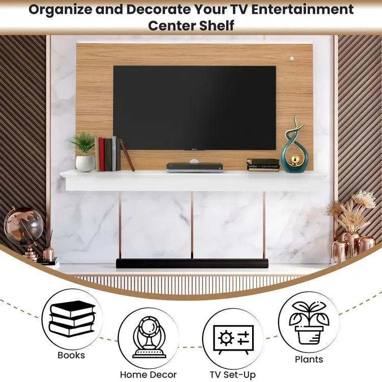 Meuble TV flottant pour téléviseurs jusqu'à 55 pouces - Meuble TV mural avec bande LED et étagère