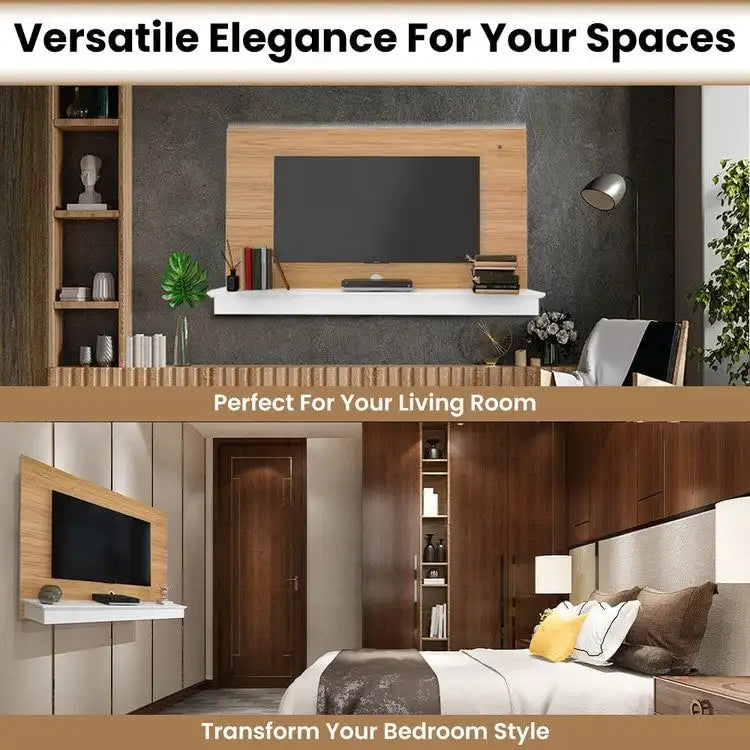 Meuble TV flottant pour téléviseurs jusqu'à 55 pouces - Meuble TV mural avec bande LED et étagère