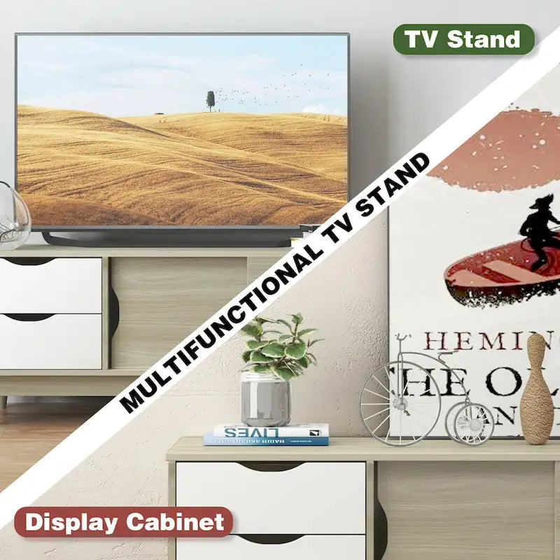 Meuble TV Gymax pour téléviseur jusqu'à 60 pouces, Table Console Multimédia avec Rangement - Voir détails