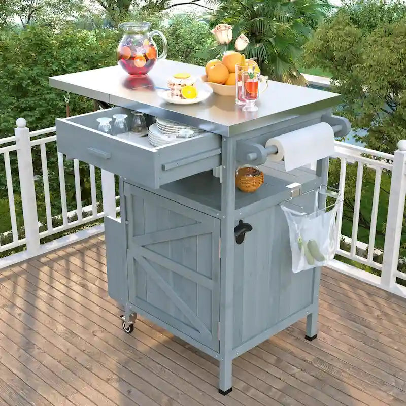Chariot de barbecue extérieur de 40,5 pouces avec dessus en acier inoxydable, desserte de buffet roulante avec abattant, îlot de cuisine de patio