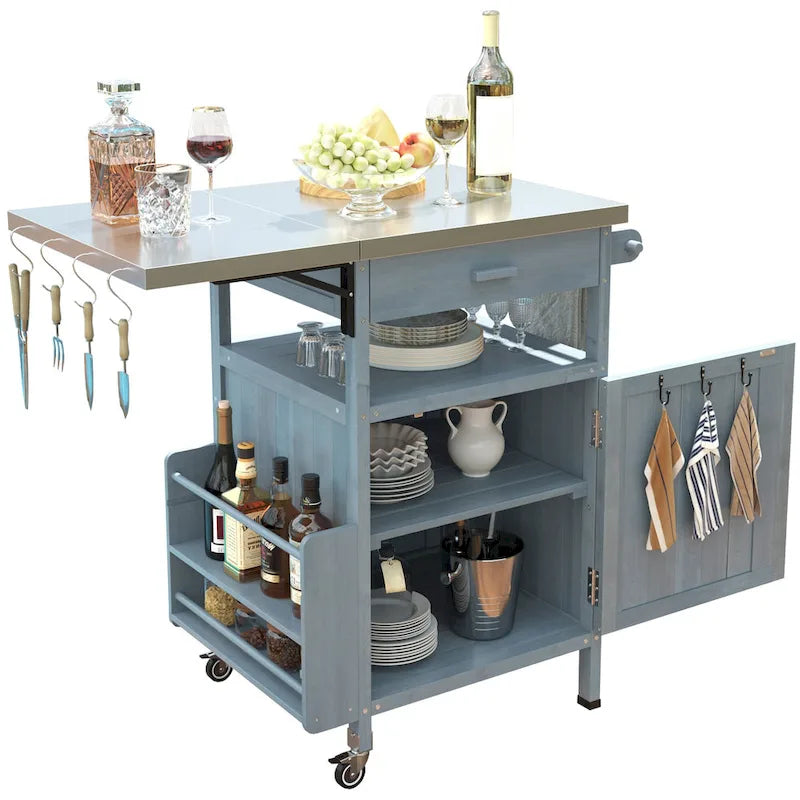 Chariot de barbecue extérieur de 40,5 pouces avec dessus en acier inoxydable, desserte de buffet roulante avec abattant, îlot de cuisine de patio
