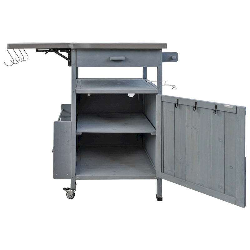 Chariot de barbecue extérieur de 40,5 pouces avec dessus en acier inoxydable, desserte de buffet roulante avec abattant, îlot de cuisine de patio