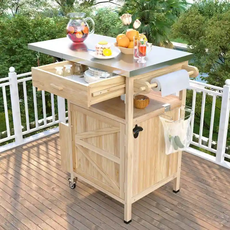 Chariot de barbecue extérieur de 40,5 pouces avec dessus en acier inoxydable, desserte de buffet roulante avec abattant, îlot de cuisine de patio