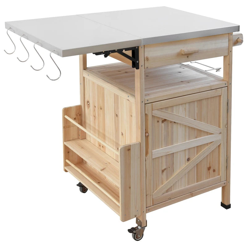 Chariot de barbecue extérieur de 40,5 pouces avec dessus en acier inoxydable, desserte de buffet roulante avec abattant, îlot de cuisine de patio
