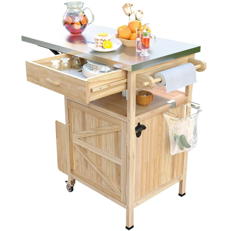 Chariot de barbecue extérieur de 40,5 pouces avec dessus en acier inoxydable, desserte de buffet roulante avec abattant, îlot de cuisine de patio
