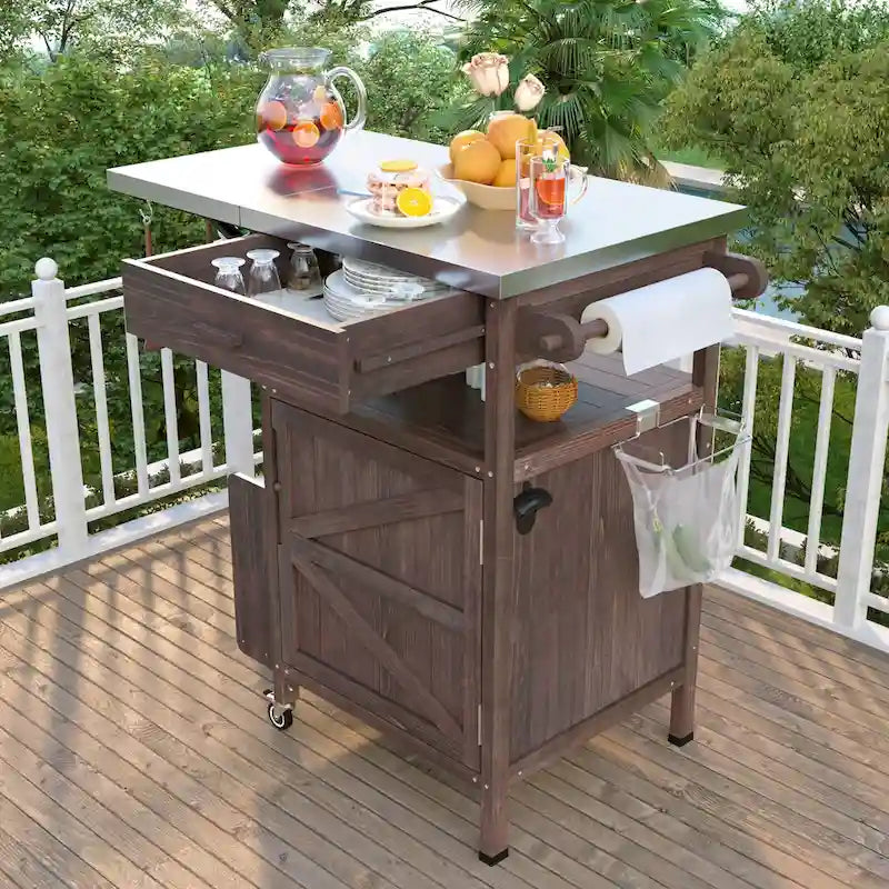 Chariot de barbecue extérieur de 40,5 pouces avec dessus en acier inoxydable, desserte de buffet roulante avec abattant, îlot de cuisine de patio