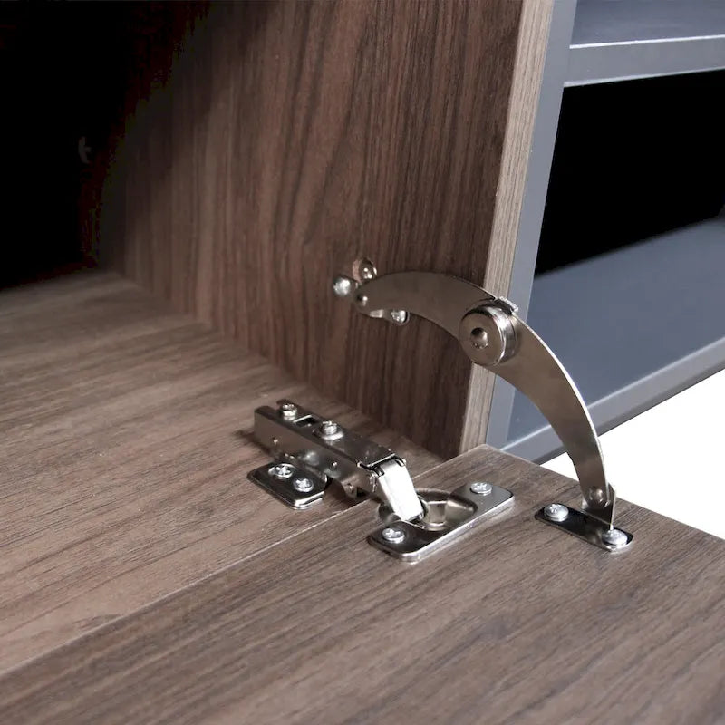 Meuble TV moderne avec 3 armoires et étagères ouvertes, meuble console multimédia pour TV jusqu'à 80 pouces, meuble de divertissement avec porte abattante