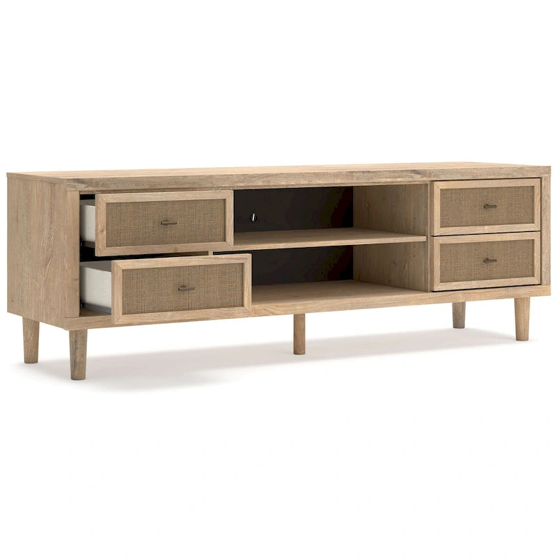 Meuble TV grand Ciel, 4 tiroirs, 2 étagères, bois marron, 183 cm