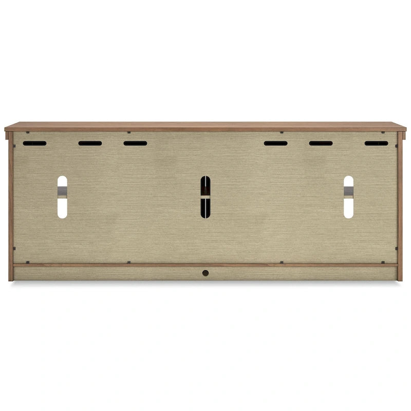 Meuble TV Olaf, 4 portes vitrées, étagères, bois marron 216 cm