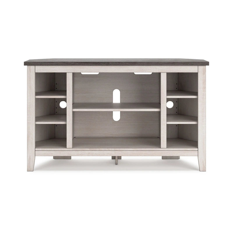 Meuble TV d'angle Elia, emplacement pour insert de cheminée, blanc 48 pouces