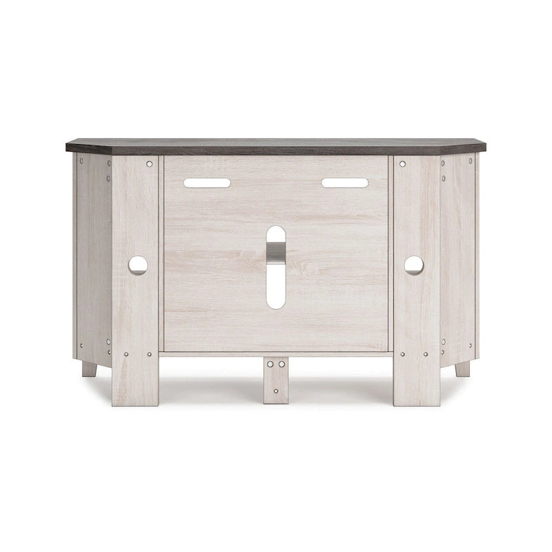 Meuble TV d'angle Elia, emplacement pour insert de cheminée, blanc 48 pouces