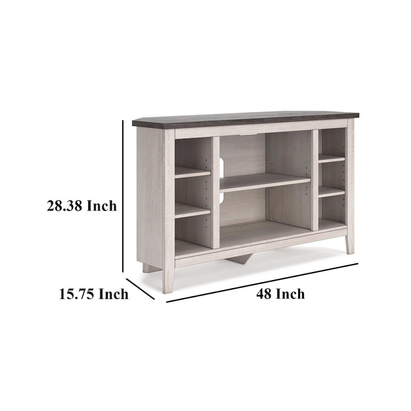 Meuble TV d'angle Elia, emplacement pour insert de cheminée, blanc 48 pouces