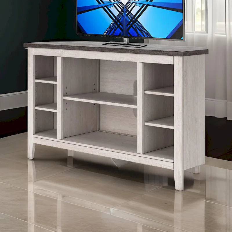 Meuble TV d'angle Elia, emplacement pour insert de cheminée, blanc 48 pouces