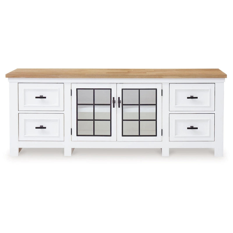 Meuble TV Bryn, 4 tiroirs, 2 portes, bois dur blanc, 188 cm