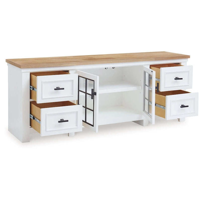 Meuble TV Bryn, 4 tiroirs, 2 portes, bois dur blanc, 188 cm
