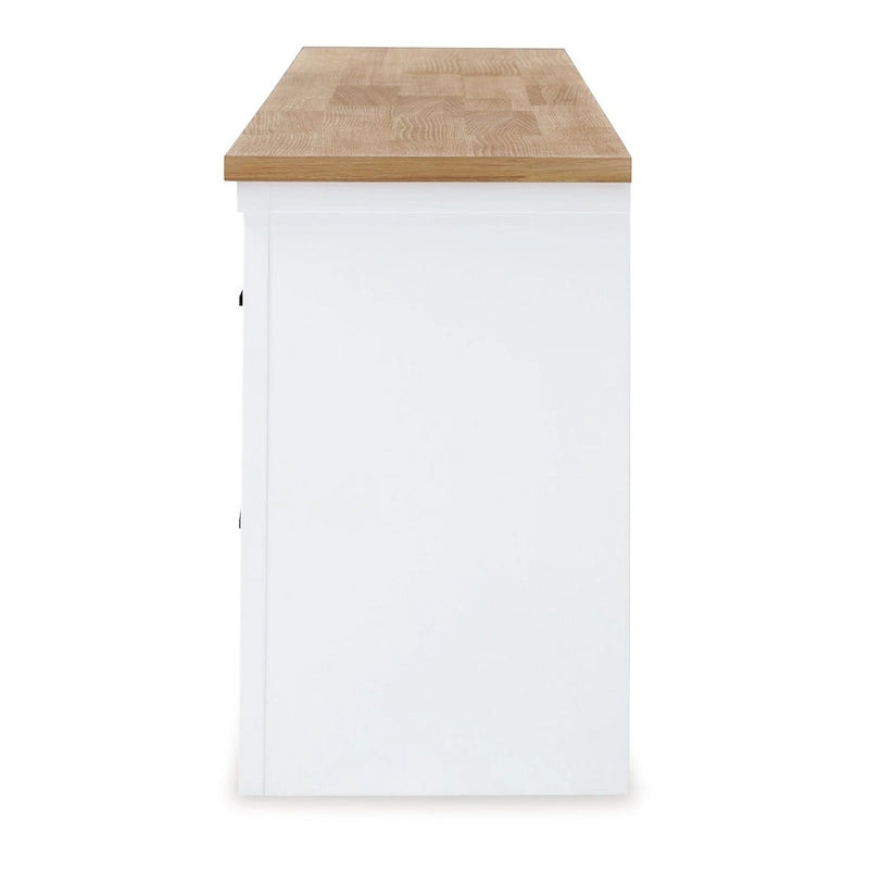 Meuble TV Bryn, 4 tiroirs, 2 portes, bois dur blanc, 188 cm