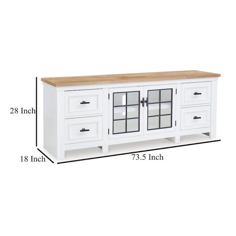 Meuble TV Bryn, 4 tiroirs, 2 portes, bois dur blanc, 188 cm