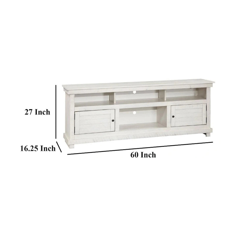 Meuble TV Ayne, 2 portes et 4 étagères, bois blanc 60 pouces