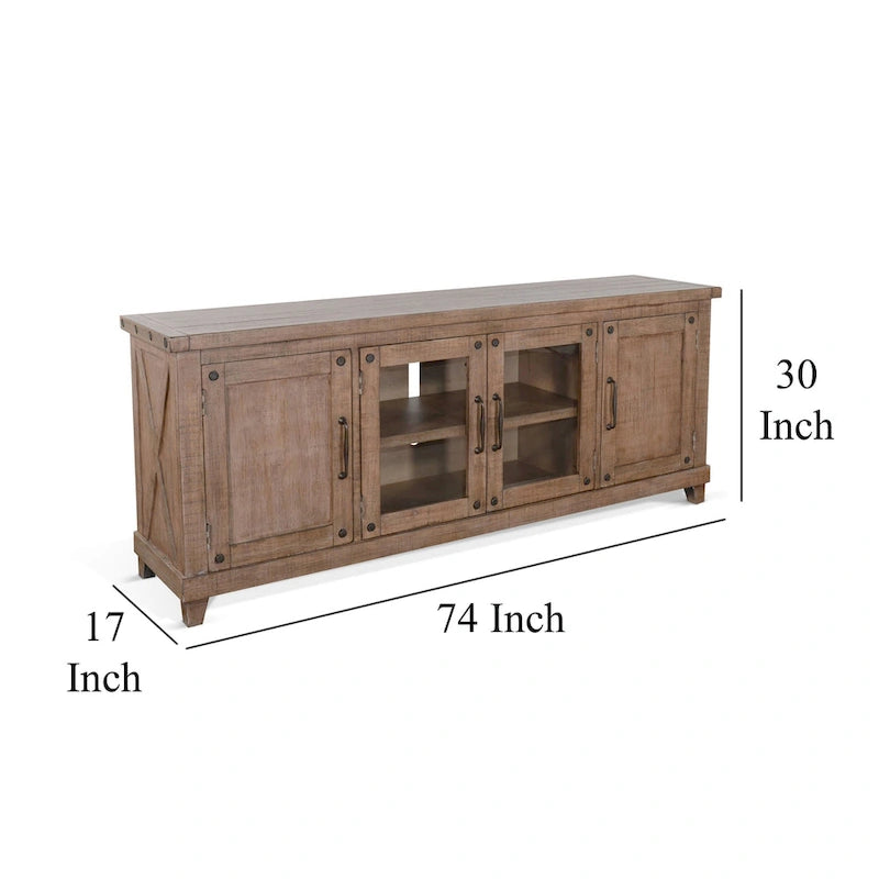 Meuble TV Anva, Étagères, Portes, Acajou clair, 188 cm