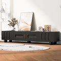 Meuble TV moderne à pieds en bois massif avec 4 étagères de rangement et 2 portes de rangement pour salon ou salle de divertissement