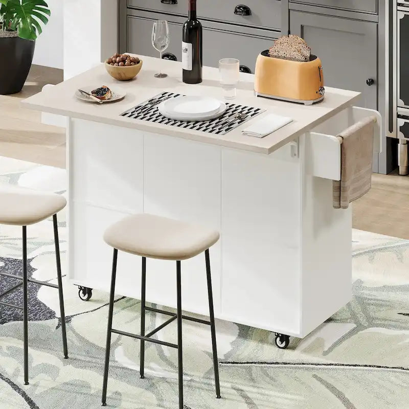 Îlot de cuisine avec meuble de rangement pour poubelle (tabouret non inclus)