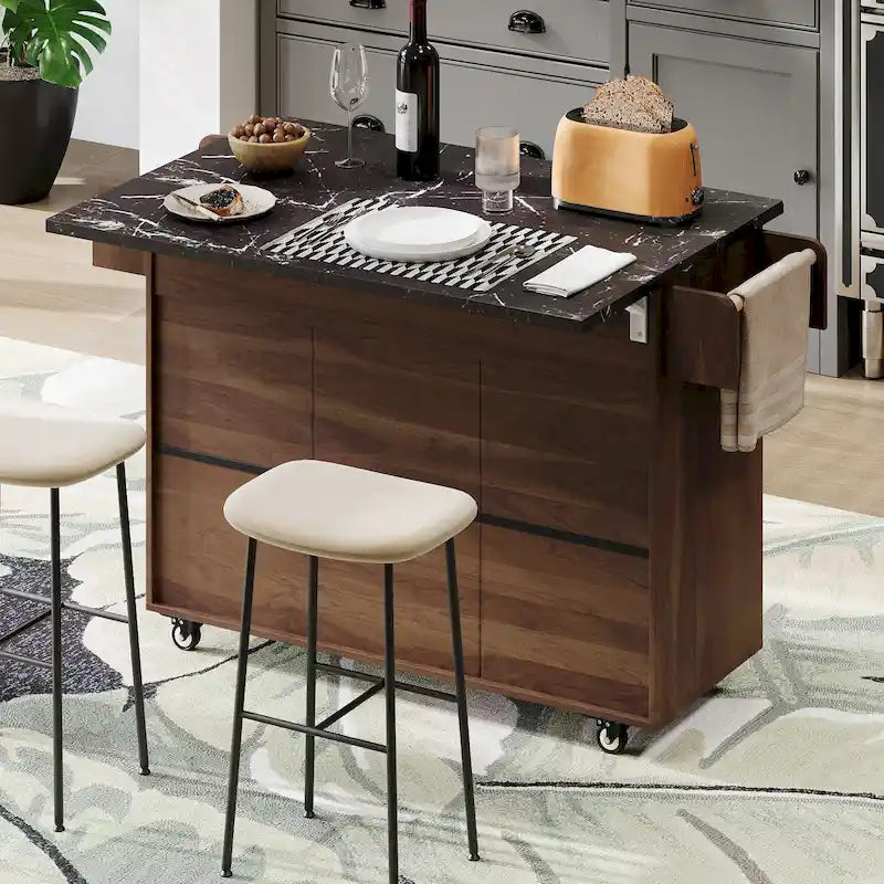 Îlot de cuisine avec meuble de rangement pour poubelle (tabouret non inclus)
