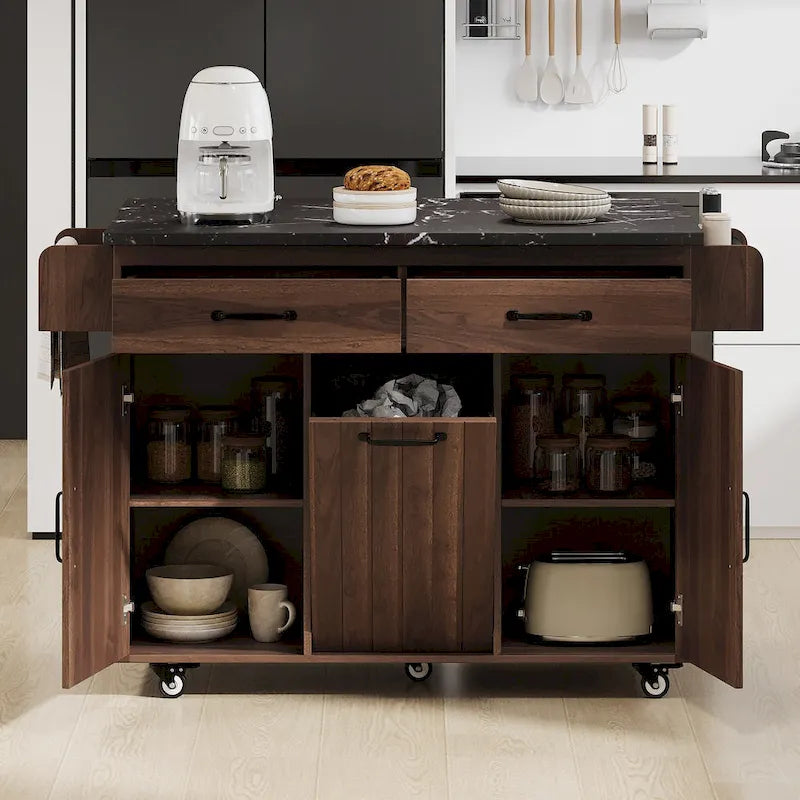 Îlot de cuisine avec meuble de rangement pour poubelle (tabouret non inclus)