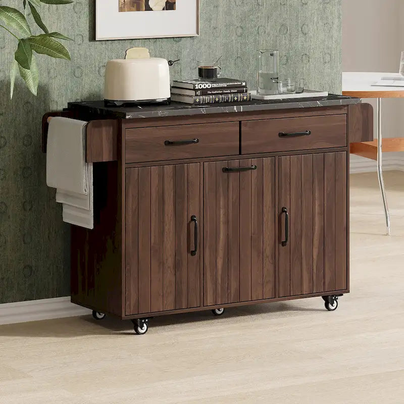 Îlot de cuisine avec meuble de rangement pour poubelle (tabouret non inclus)