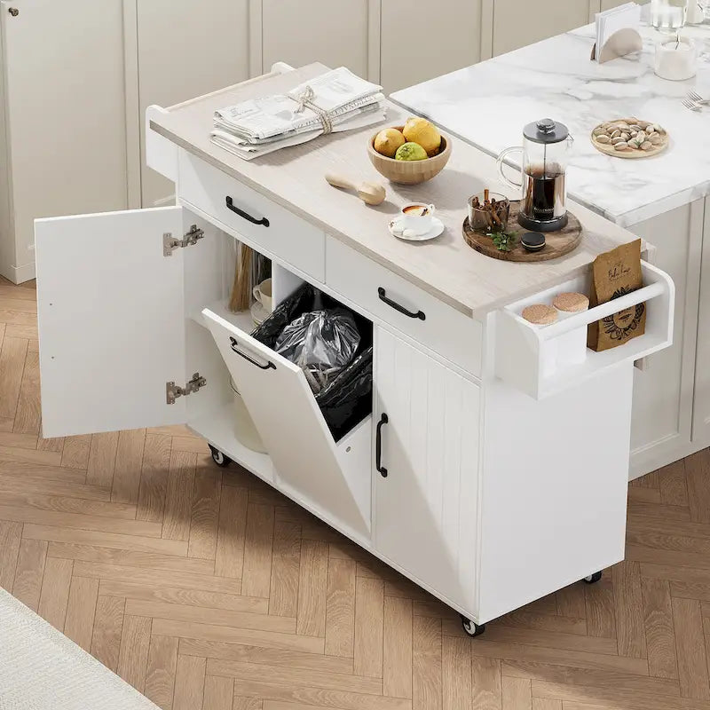 Îlot de cuisine avec meuble de rangement pour poubelle (tabouret non inclus)