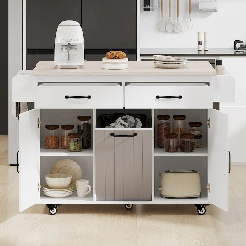 Îlot de cuisine avec meuble de rangement pour poubelle (tabouret non inclus)