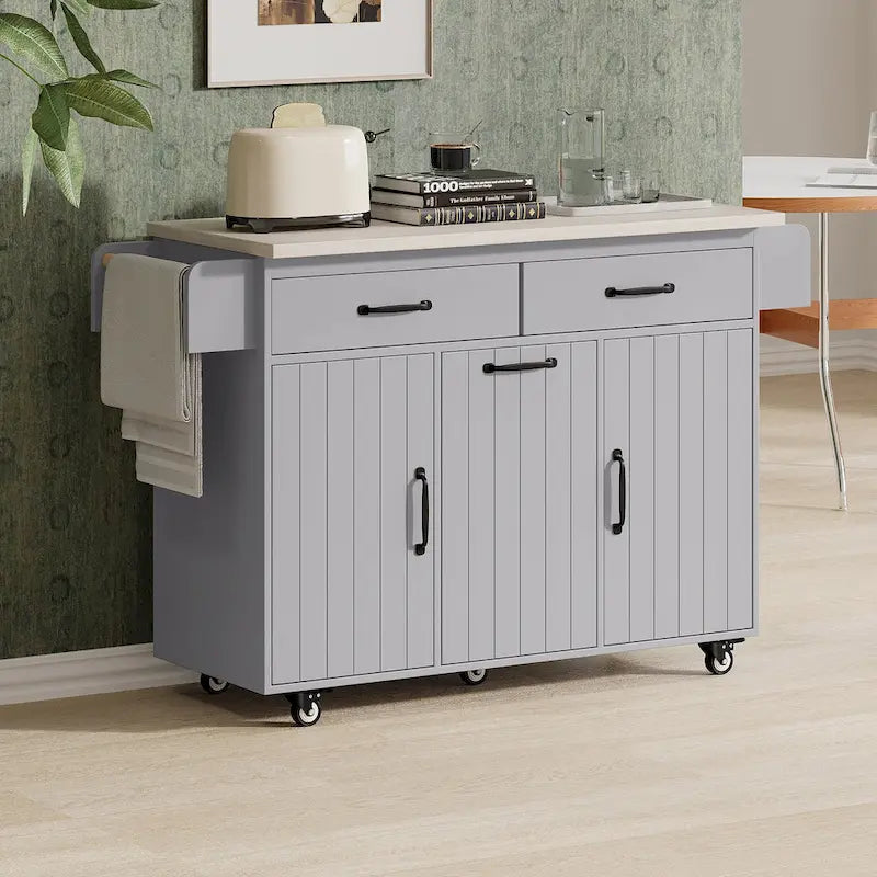 Îlot de cuisine avec meuble de rangement pour poubelle (tabouret non inclus)