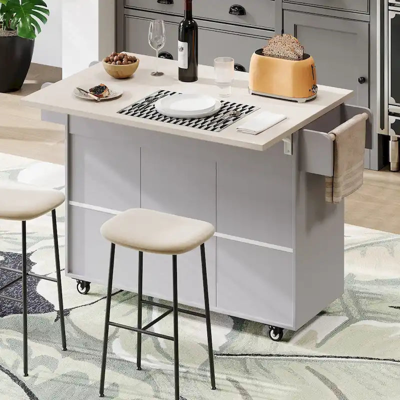 Îlot de cuisine avec meuble de rangement pour poubelle (tabouret non inclus)
