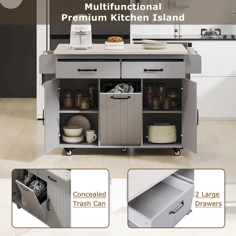 Îlot de cuisine avec meuble de rangement pour poubelle (tabouret non inclus)