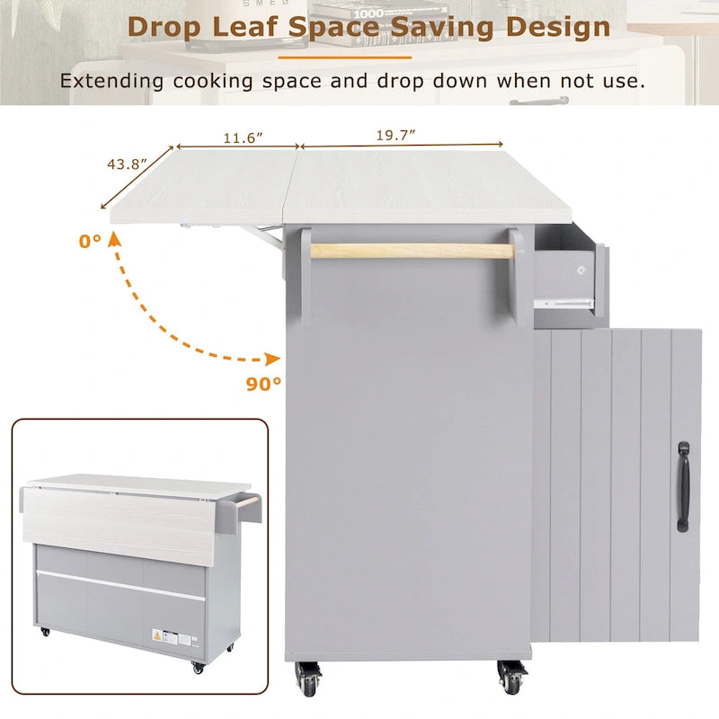 Îlot de cuisine avec meuble de rangement pour poubelle (tabouret non inclus)