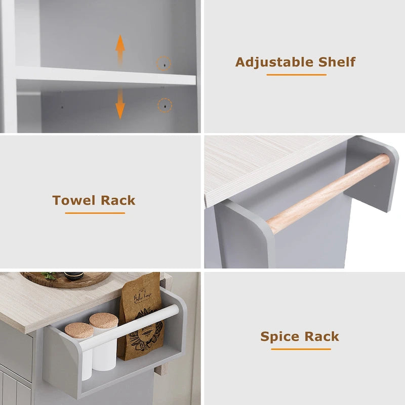 Îlot de cuisine avec meuble de rangement pour poubelle (tabouret non inclus)