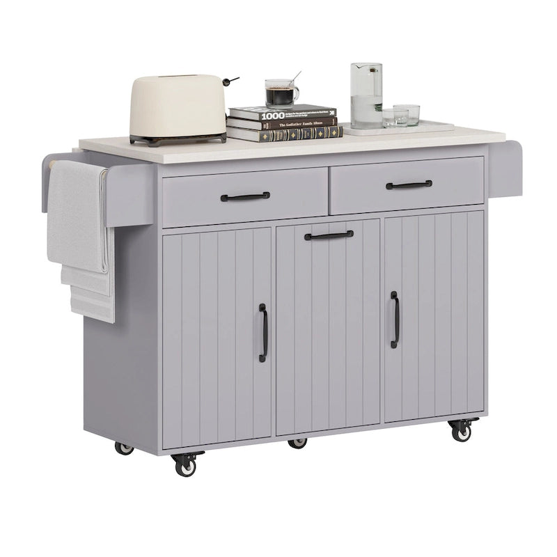Îlot de cuisine avec meuble de rangement pour poubelle (tabouret non inclus)