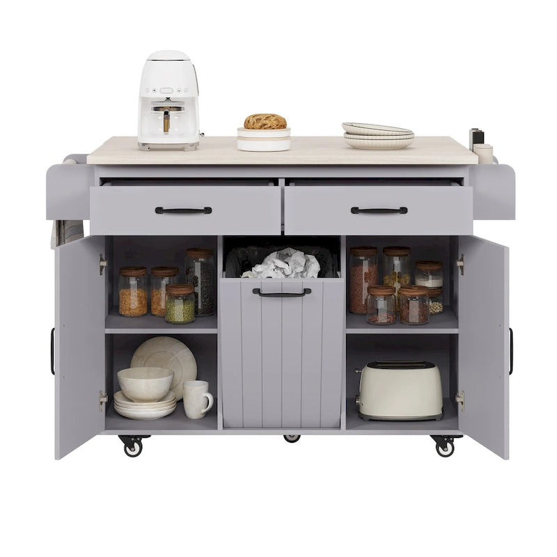 Îlot de cuisine avec meuble de rangement pour poubelle (tabouret non inclus)